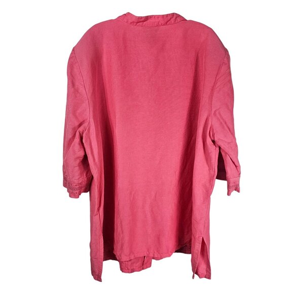 VTG Maggie Barnes Pink Linen Button-Up Shirt Sz 1X Embellished Oversized Scandi - Picture 2 of 9